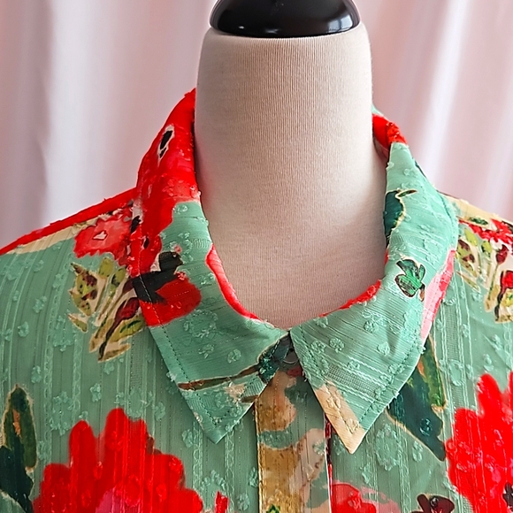 Susan Graver L nwot Button down tunic jacket flared elastic sleeves - Picture 2 of 9